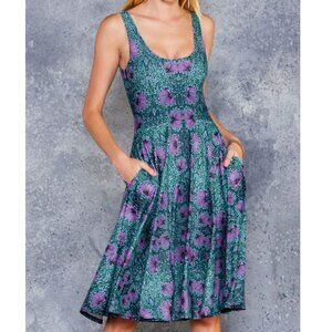 Black Milk Pimpernel Pocket Midi Dress William Morris floral purple green XL